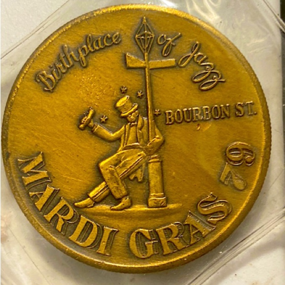 1979 New Orleans Brass Mardi Gras Doubloon - Bourbon St Birthplace of Jazz